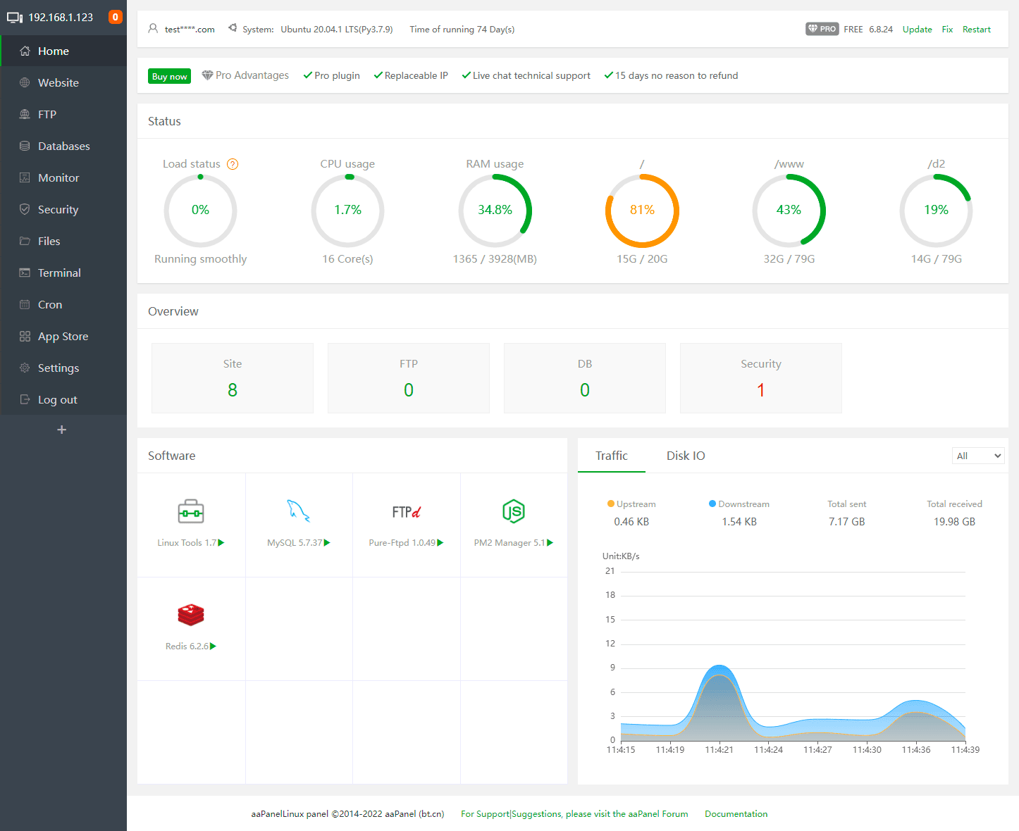 aaPanel — бесплатная панель управления для систем семейства Linux с простым и удобным интерфейсом